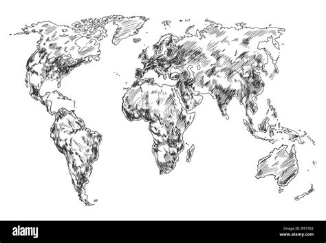 Sketch of Earth world map. Hand drawn continents Stock Vector Image & Art - Alamy