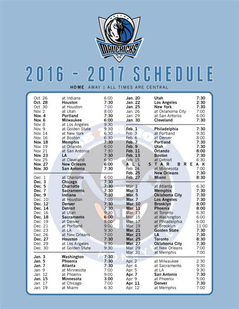 The 2016-17 Mavericks schedule, printable and as wallpaper - Mavs Moneyball