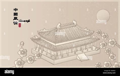 Elegant retro Chinese style background template countryside landscape of architecture building ...