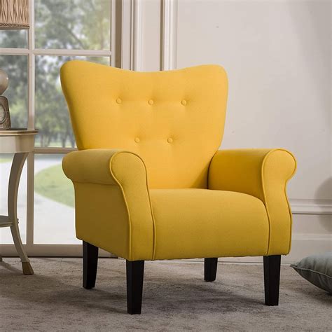 Modern Accent Chair Single Sofa Comfy Fabric Upholstered Arm Chair Living Room Yellow - Walmart.com