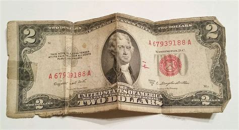 Vintage 1953 B Two Dollar Bill $2 Red Seal United States Currency Note Jefferson | Dollar bill ...