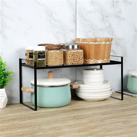 Space Saving Rack Stackable Kitchen Shelving Organizer Rack Shelf Adjustable Kitchen Cabinet ...