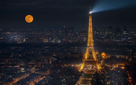 Eiffel Tower Cityscape In Moon Night Wallpaper, HD City 4K Wallpapers, Images and Background ...