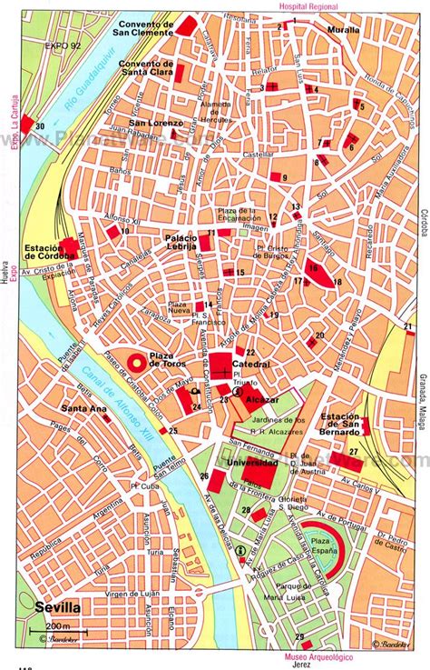 Sevilla Central Map - Tourist Attractions http://www.planetware.com/tourist-attractions-/seville ...