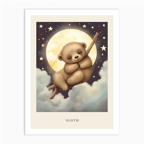 Sleeping Baby Sloth 2 Nursery Poster Art Print by Scribble Studio - Fy