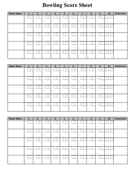 Printable Bowling Scorecard