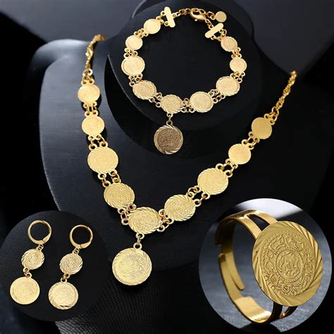 SONYA Arab Bride Coin Necklace/Earring/Ring/Bracelet Jewelry Sets For Women Gold Color Coins ...