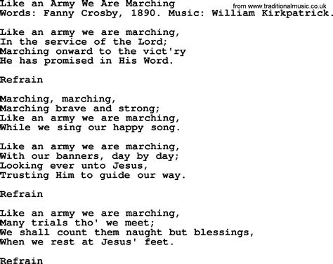 Like An Army We Are Marching, by Fanny Crosby - hymn lyrics