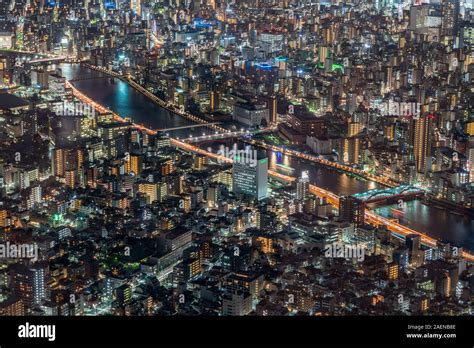 Aerial view of Tokyo Skyline by night Stock Photo - Alamy