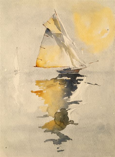 Sailing Boat Watercolor Painting