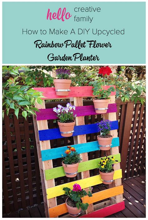 How to Make A DIY Upcycled Rainbow Pallet Flower Garden Planter - Hello Creative Family