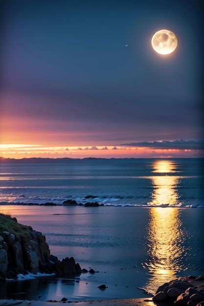 Premium AI Image | Moon and sunset on the beach wallpaper