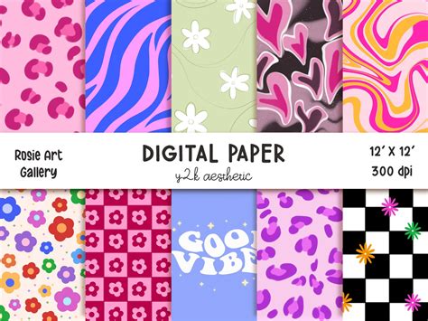 Y2K AESTHETIC Digital Paper Scrapbook Papers Wallpaper Pattern Digital Background Printable ...