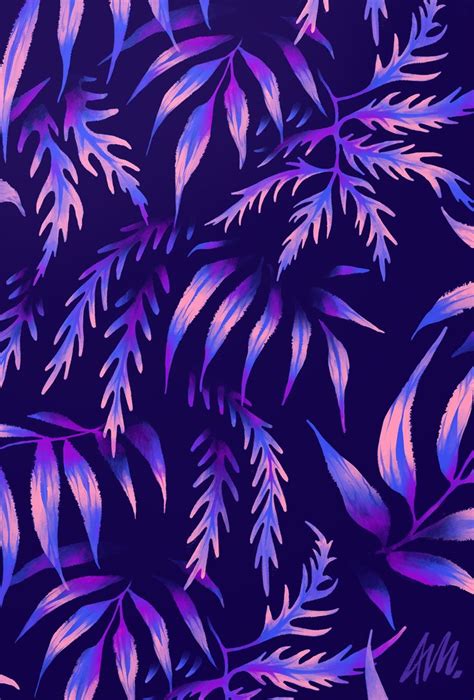 Fern leaf print pattern purple by Andrea Muller watercolor indigo ...