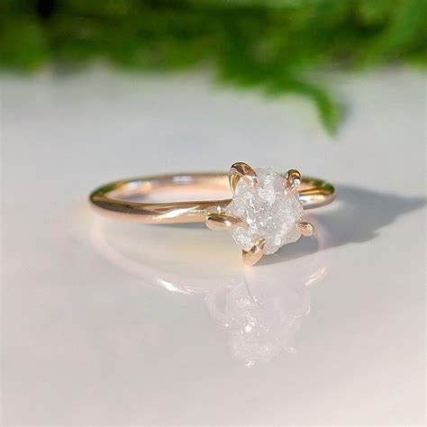 Raw Diamond Ring, Rough Diamond Engagement Ring, Solid 14k Gold Solitaire Diamond Ring, Raw ...