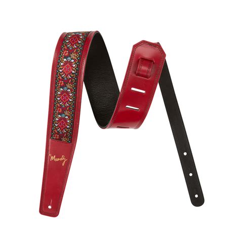 2.5" - Hippie Series - Leather Backed Guitar Strap - Red/Black