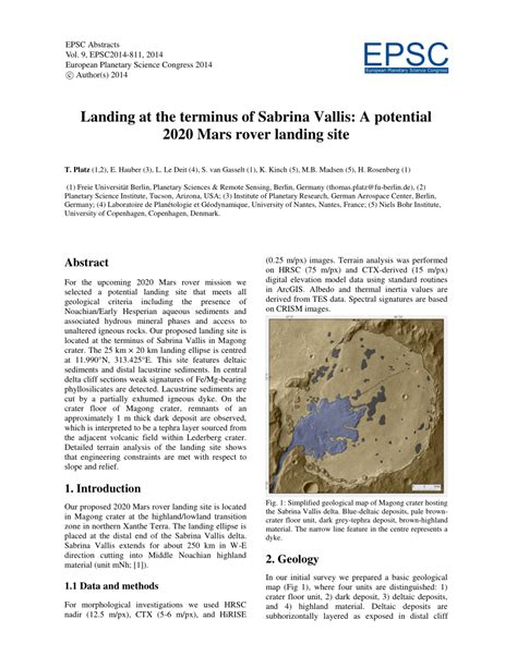 (PDF) Landing at the terminus of Sabrina Vallis: A potential 2020 Mars rover landing site