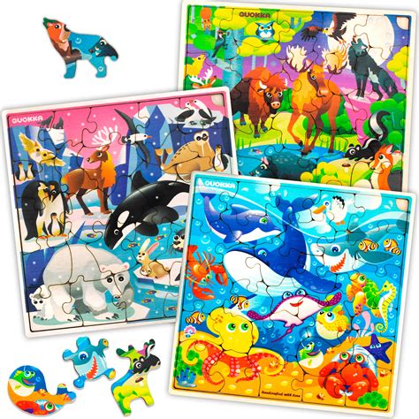 Wooden Jigsaw Puzzles for Kids Ages 4-8, 3 Pack Puzzles, Educational ...