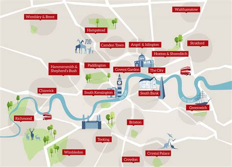 Map Of London Neighborhoods And Attractions - Coastal Map World