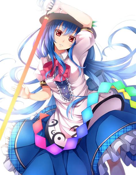 Online crop | HD wallpaper: anime girls, red eyes, Touhou, Hinanawi Tenshi, blue hair ...