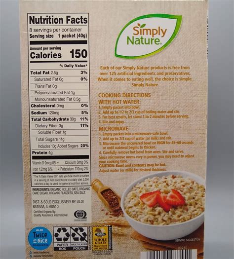 Simply Nature Organic Oats & Flax Instant Oatmeal | Aldi Reviewer