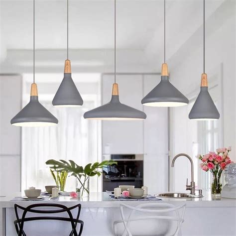 Kitchen Pendant Light Bar Lamp Wood Pendant Lighting Modern Grey ...