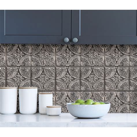 NH3922 - Camden Antique Silver Faux Tin Peel and Stick Backsplash Tiles ...