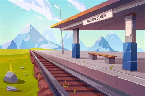 Mountain Train Station Vector Illustration