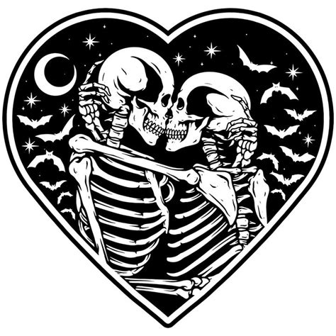 Description What's the symbol for eternal love? A couple of skeletons kissing on a heart-shaped ...