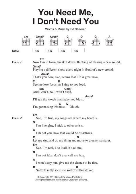 You Need Me I Don't Need You by Ed Sheeran - Guitar Chords/Lyrics - Guitar Instructor