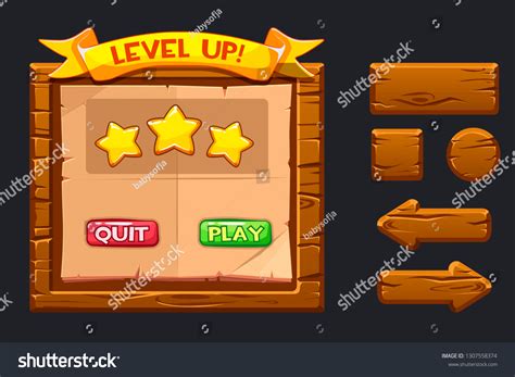 Vector Game Ui Kit Template Wooden Stock Vector (Royalty Free) 1307558374