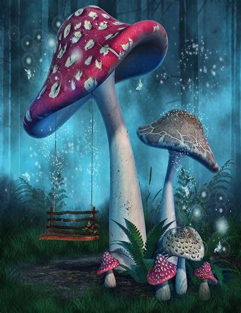 Fantasy Mushrooms With Fairy Swing In Forest Photography Backdrop J-03 – Shopbackdrop