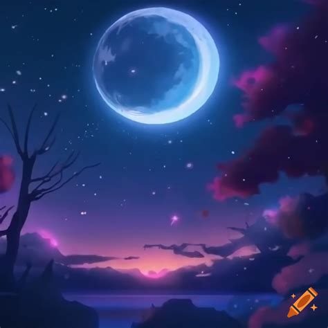 A night scenery with moon,stars , aesthetic , 4k ,1080p, anime style on ...