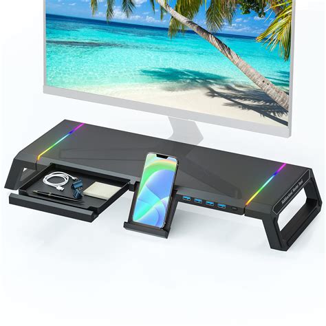 Buy Monitor Stand for Desk RGB Gaming Lights with USB 3.0 Hub, TopMate Foldable Computer Screen ...