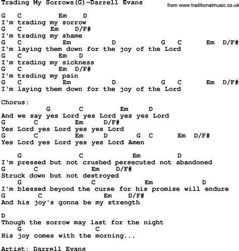 Gospel Song: Trading My Sorrows(G)-Darrell Evans, lyrics and chords.