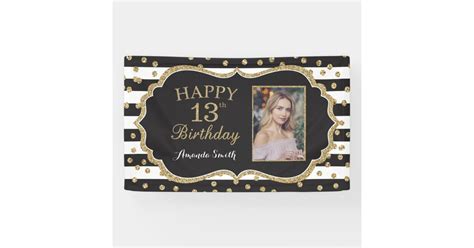 Happy 13th Birthday Banner. Gold Glitter Photo Banner | Zazzle