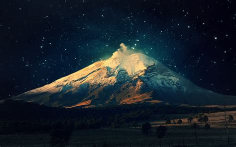 mountains, Mount Fuji, night, sky, stars, Aurora, mountain, astronomical object, geological ...