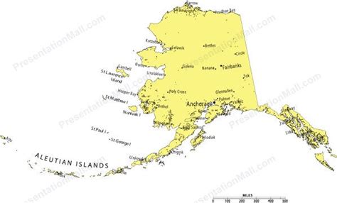 Alaska Outline Map with Capitals & Major Cities- Digital Vector, Illustrator, PDF, WMF