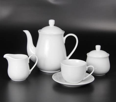 15 Piece European Classical Porcelain Tea Set, Pure White Coffee Tea ...