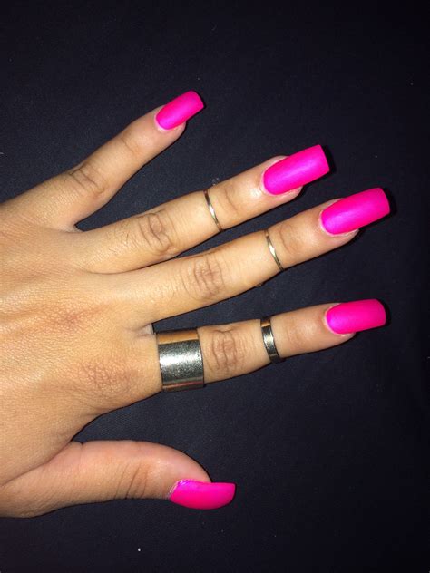 Square acrylic nails. Bright pink summer color with matte | Square acrylic nails, Nail designs ...