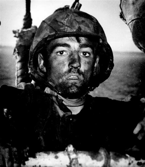 An American marine exhibits the thousand-yard stare after two days of constant fighting in the ...