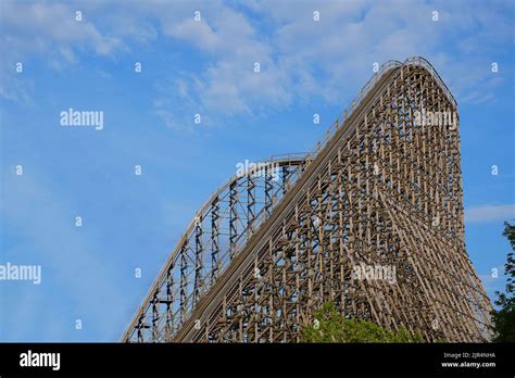 wooden roller coaster. View on the construction of a large wooden rollercoaster Stock Photo - Alamy