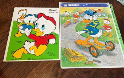 VINTAGE WALT DISNEY Donald Huey Dewey Louie 24 Frame Tray Puzzle 1979 ...