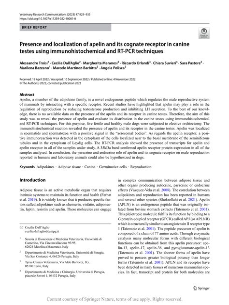 (PDF) Presence and localization of apelin and its cognate receptor in canine testes using ...