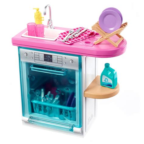 Barbie Indoor Furniture Set with Kitchen Dishwasher & Accessories ...