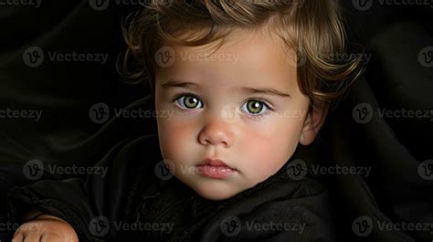 a baby with green eyes laying on a black blanket generative ai 29689194 Stock Photo at Vecteezy