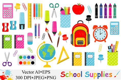 School Supplies Clipart, Back to School Clipart - Vector (43211) | Illustrations | Design Bundles