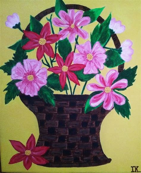 Basket of flowers Painting by Irena Kafkova | Saatchi Art