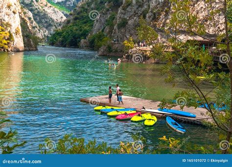 Matka Canyon with Kayaking People Editorial Photography - Image of landscape, august: 165101072