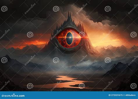 Mordor Landscape, with the Fiery Eye of Sauron Peering Down upon it Stock Illustration ...